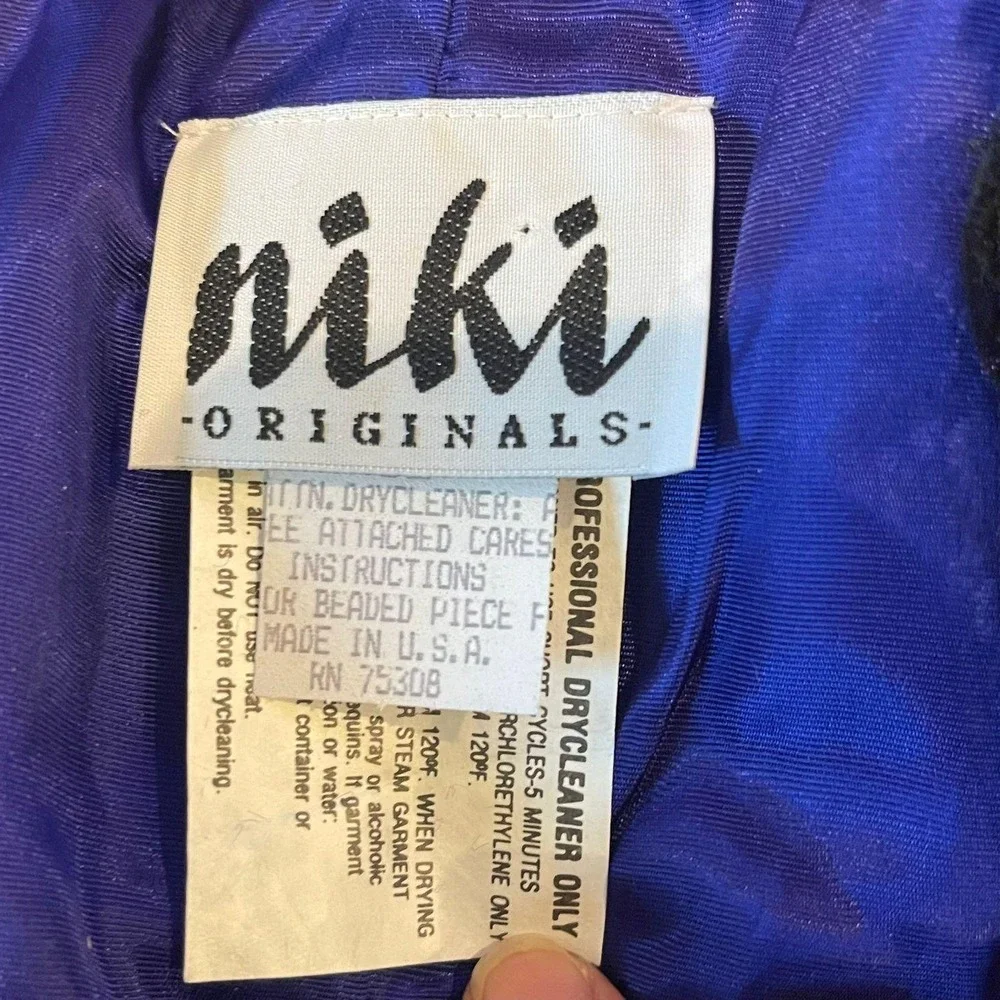 Vintage Niki Originals Velvet Dress Royal Blue Beaded Lace Formal Gown‎